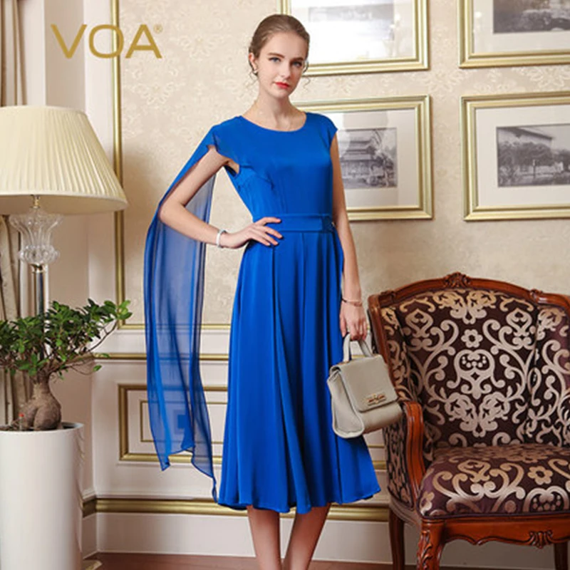 Женское платье-туника VOA синее платье из тяжелого шелка плиссированное большого