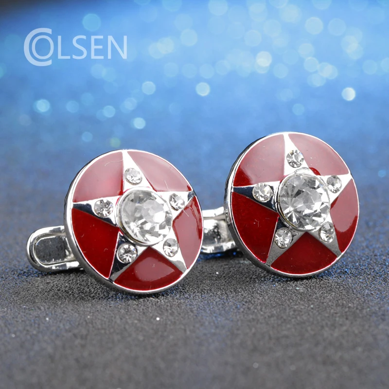 Для мужчин Мода Круглый Запонки кристалл красной эмалью пентаграмма Мужчин's