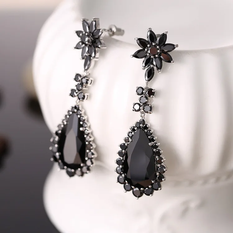 AAA Zirconia Exaggerated Luxury Nightclub Queen Palace Vintage Earrings Jewelry Sun Flower with Sapphire Ruby Black | Украшения и