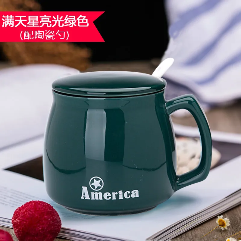 400ml Creative Brief Color Glaze Porcelain Coffee Mugs With Spoon Breakfast Water Cup Milk Mug | Дом и сад
