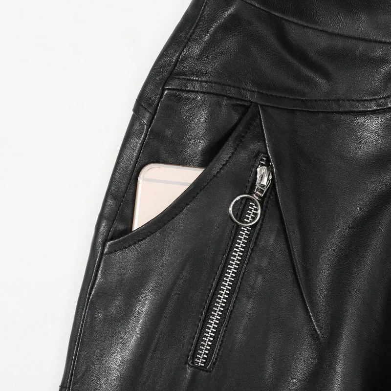 EI BAWN/шаровары из натуральной овчины женские черные брюки с эластичной талией