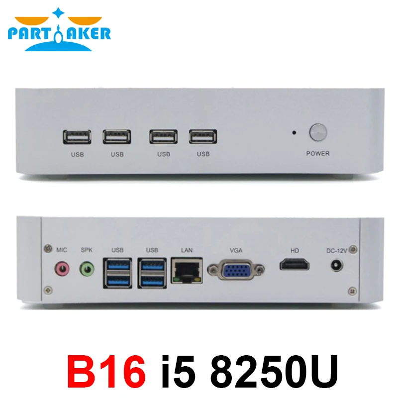 Newest Kaby Lake R 8th Gen Quad Core Fanless Mini PC Win 10 Intel Core i5 8250U UHD Graphics 620 Wifi HDMI Mini Computer DDR4