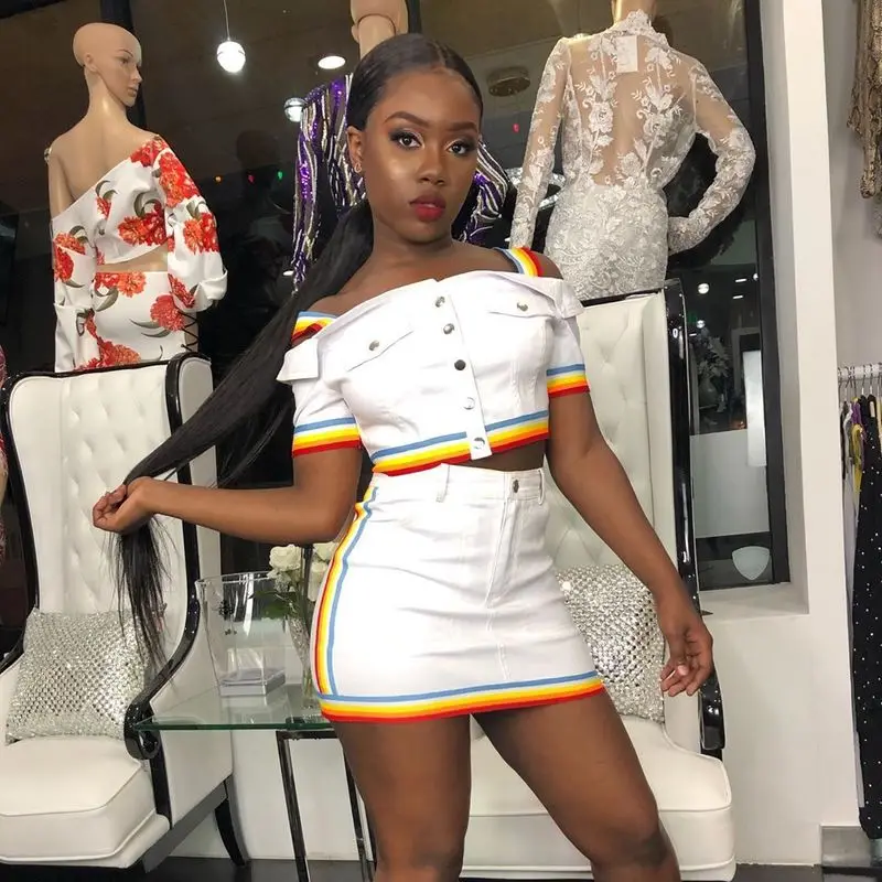 Комплект из двух предметов Женский комплект 2 шт. лето Радужный ребристый