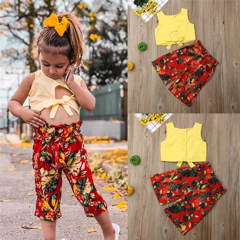 2 шт. детские летние хлопковые шорты с цветочным принтом|Комплекты одежды для