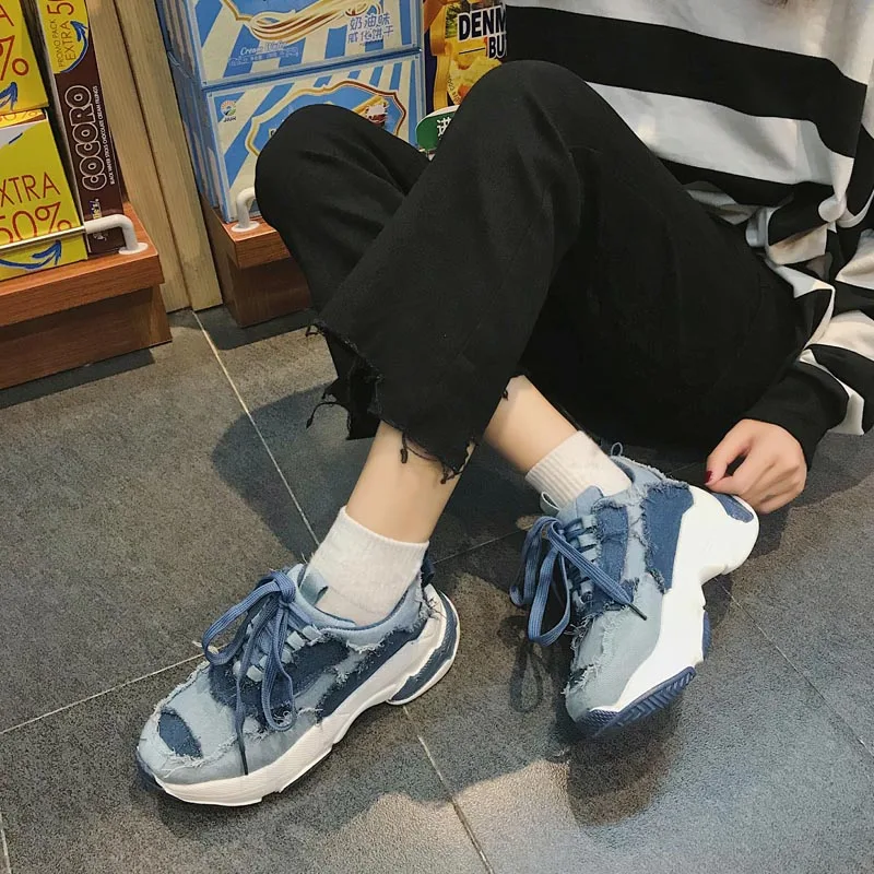 LUONTNOR/Новые Модные женские кроссовки из джинсовой ткани увеличивающие рост для