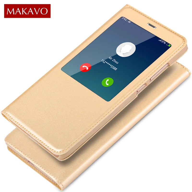 Чехол книжка MAKAVO для Xiaomi Redmi Note 4X из искусственной кожи с окошком просмотра 4 Умный