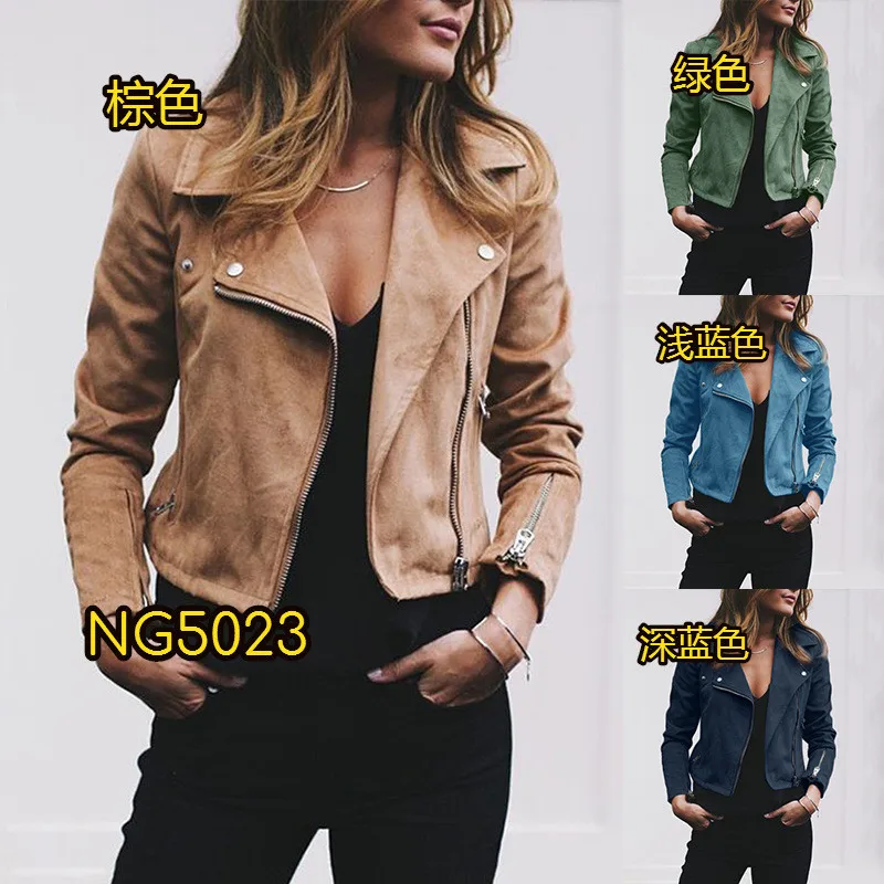

Drop Shipping Punk Rock Motorcycle Biker Jacket Leather Women Zipper Coat Fall Cool PU Outwear S-3XL