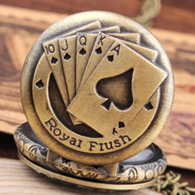 Винтажные кварцевые карманные часы Royal Flush Poker с цепочкой и подвеской Подарочные