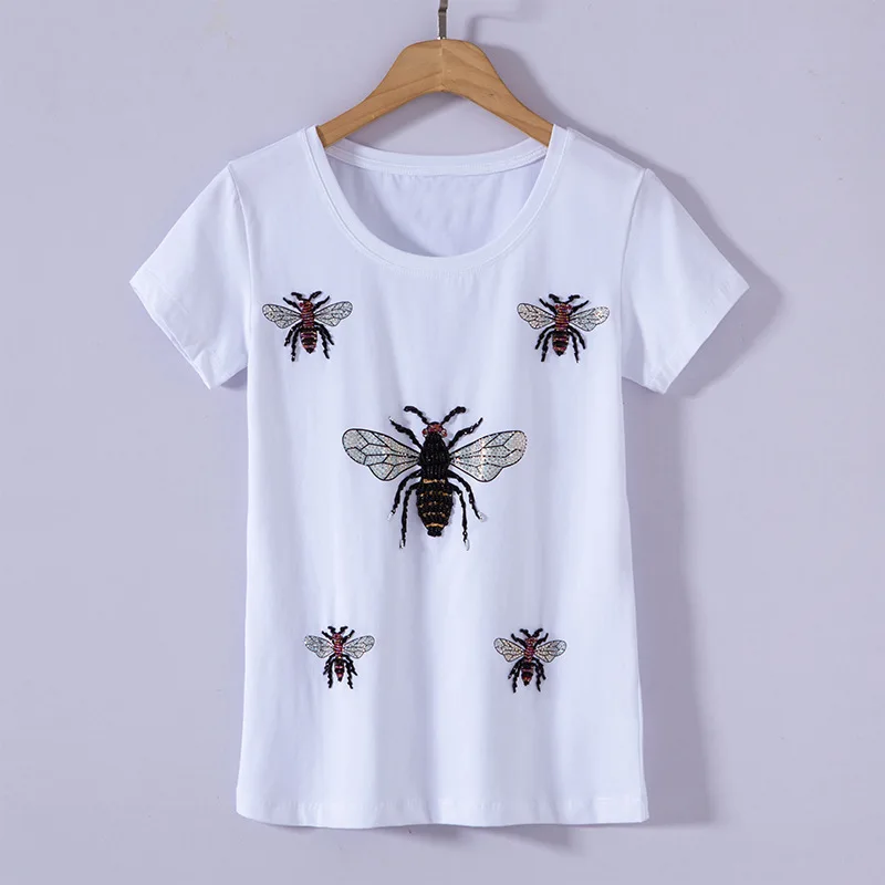White Tshirt BabYoung/женские летние топы, футболка с рисунком медовых пчелок, хлопковая футболка с короткими рукавами и круглым вырезом, футболки Harajuku Femme - Цвет: White Tshirt