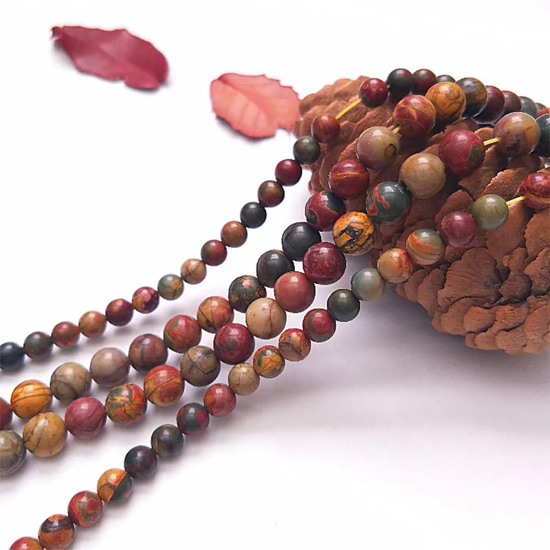 6-16mm Round Picasso Jaspers Beads Natural Stone For Jewelry Making Bracelets Women 15'' Needlework DIY | Украшения и