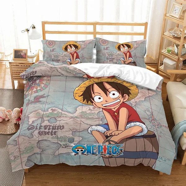 One Piece-Gray Цельное постельное белье с аниме, комплект с принтом Луффи, домашний комплект одеял, Ретро Карта, компас, пододеяльник, набор для мальчиков и девочек, односпальная двуспальная кровать, покрывало - Цвет: One Piece-Gray