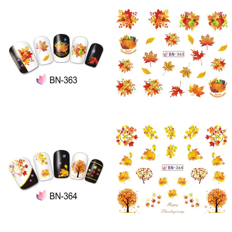 12 листов благодарения ногтей водная аппликация Осенняя наклейка для слайдер