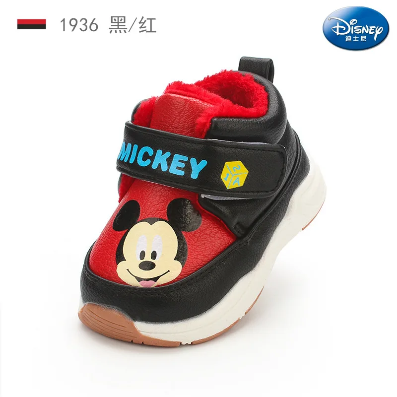 Черный Новинка года, зимняя детская хлопковая обувь от disney для мальчиков от 1 до 3 лет, уличная нескользящая обувь из плотного бархата, хлопковая обувь для девочек - Цвет: Черный