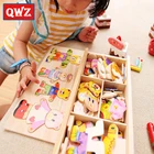 QWZ маленький медведь, одежда для переодевания, детское раннее образование, деревянная головоломка, игра-головоломка, детские игрушки-головоломки для детей, подарок