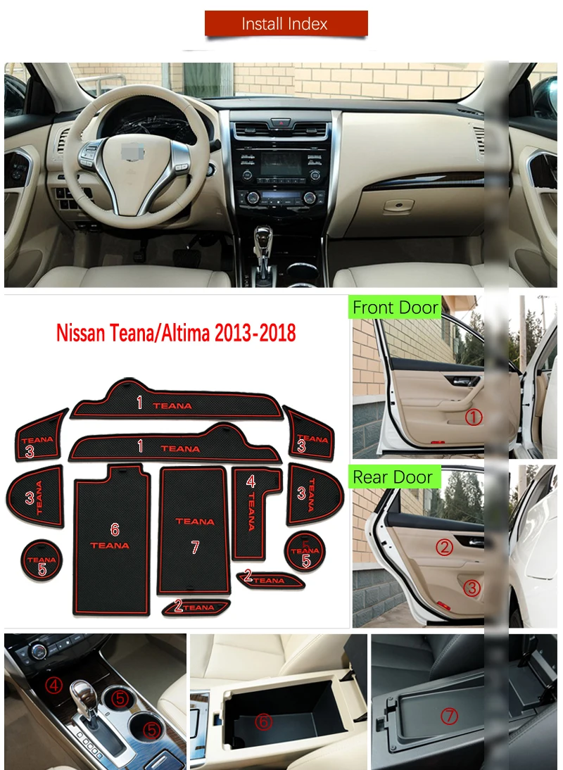 Противоскользящий коврик для ворот резиновый чашки Nissan Teana Altima L33 2013 2018