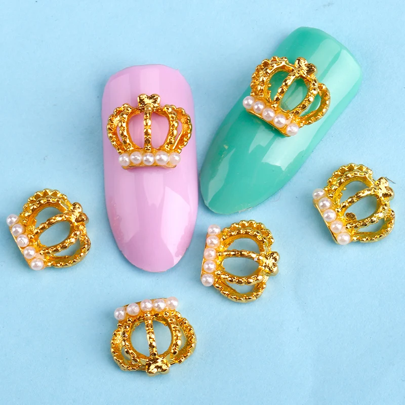 Blueness 10Pcs/lot 3D Glitter Nail Tools Alloy Rhinestone Decoration Gold Crown Design Tips Studs Wholesales TN553 | Красота и