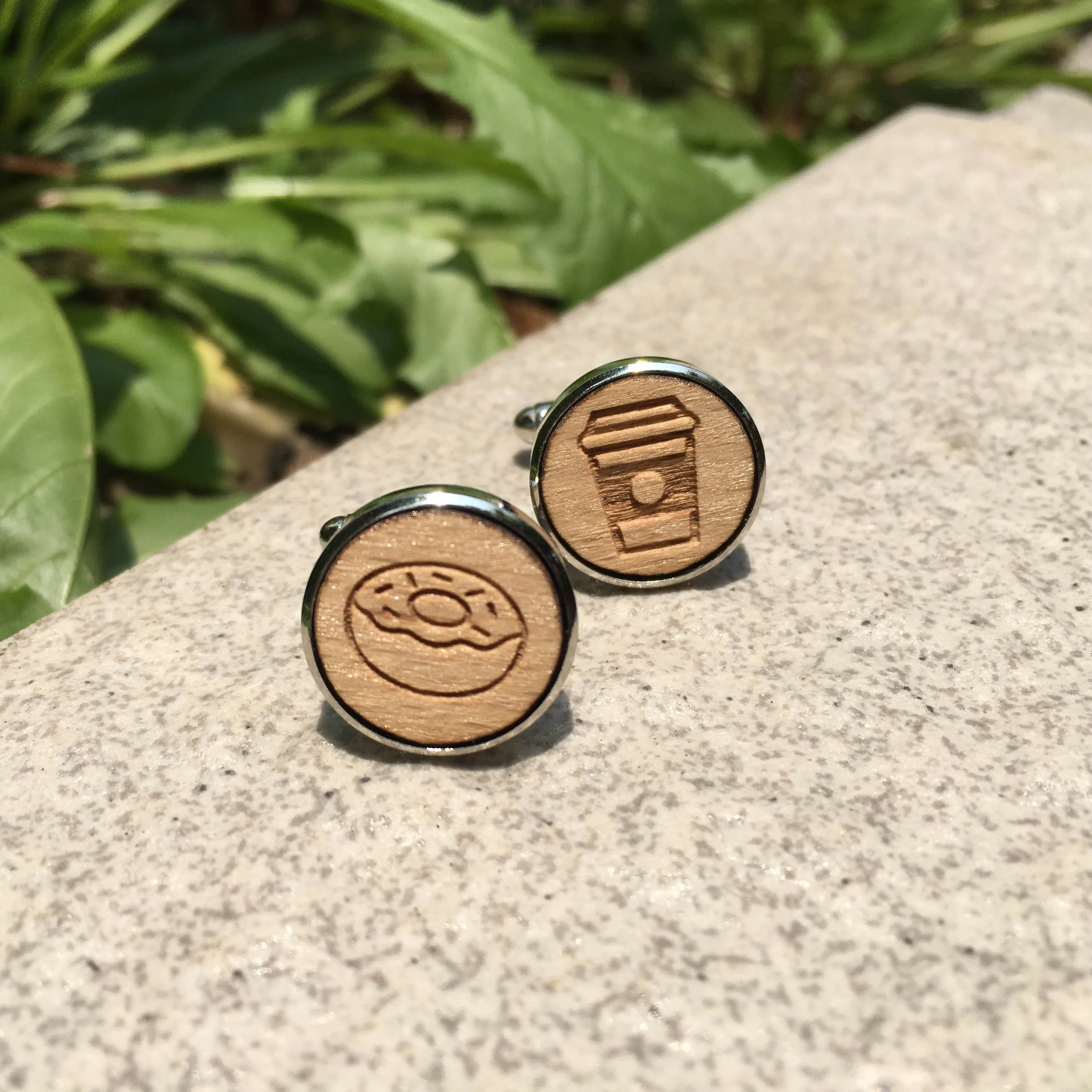 Пончик и кофе лазерная резка медные деревянные Запонки деревенский свадебный