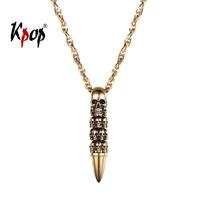 kpop skull skeleton necklace gothic punk jewelry stainless steel gold color bullet pendant necklace for men p2795