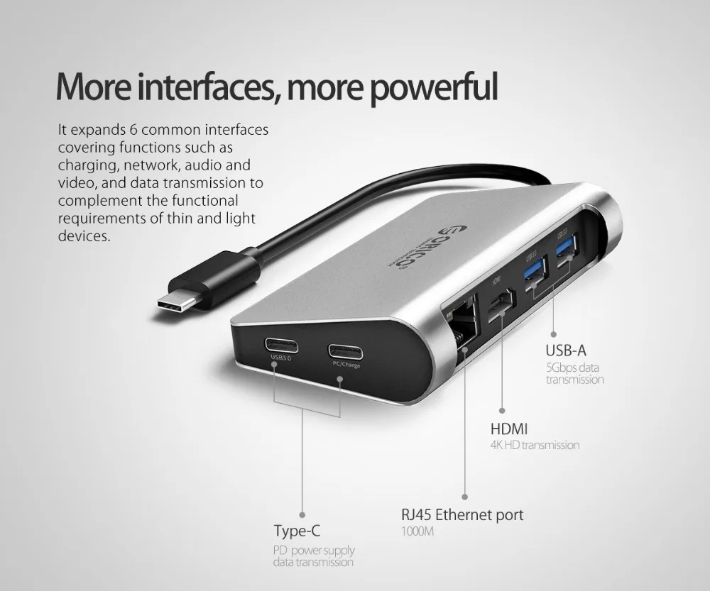 ORICO USB C концентратор тип-c до USB3.0/тип-c/TF/SD концентратор Мини-Док-станция для ноутбука
