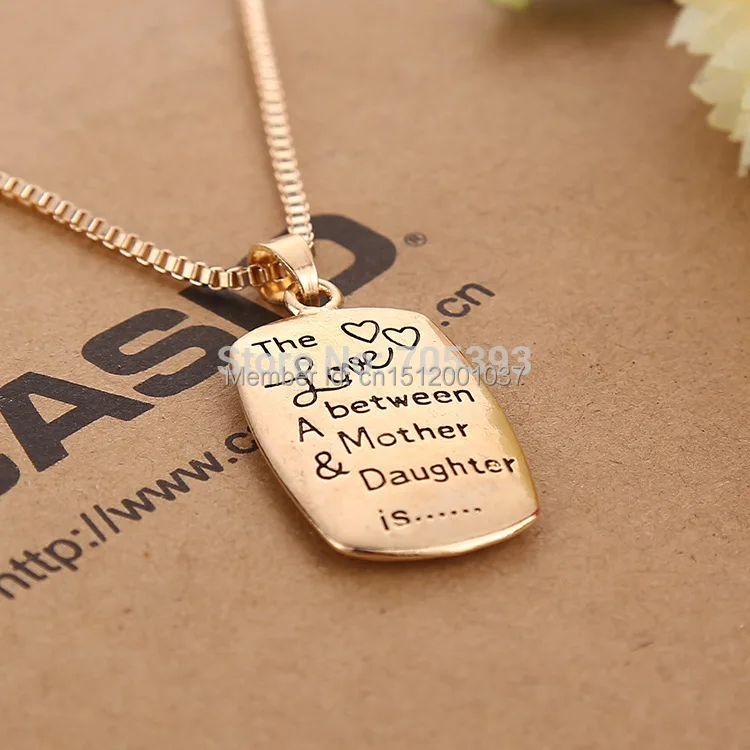 10pcs Vintage Engraved Rectangular Pendant Silver Chain Necklace Stamped Love Between Mother and Daughter Charm Necklaces|necklace sword|necklace