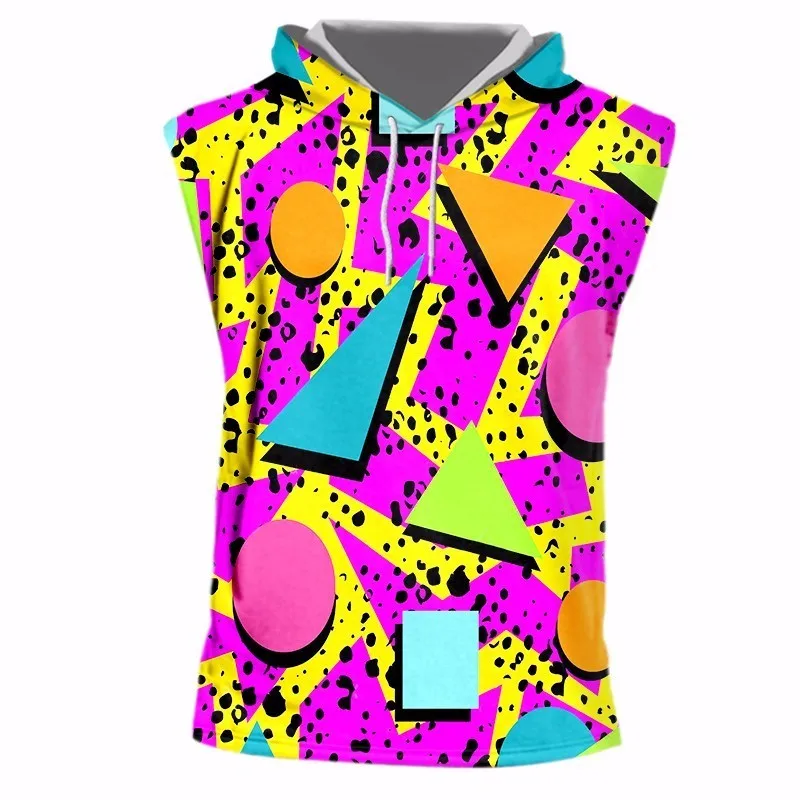 OGKB летние топы для женщин/мужчин принт цветная геометрия 3d с капюшоном майка топ