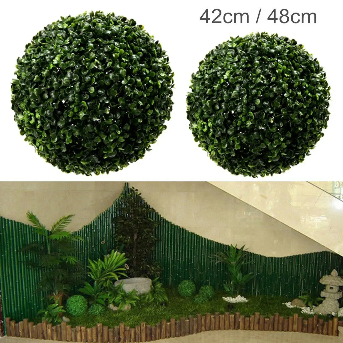 48cm/42cm Artificial Plant Ball Topiary Tree Wedding Decoration Party Home Yard Ornaments Outdoor Plastic Hanging Balls 1pcs