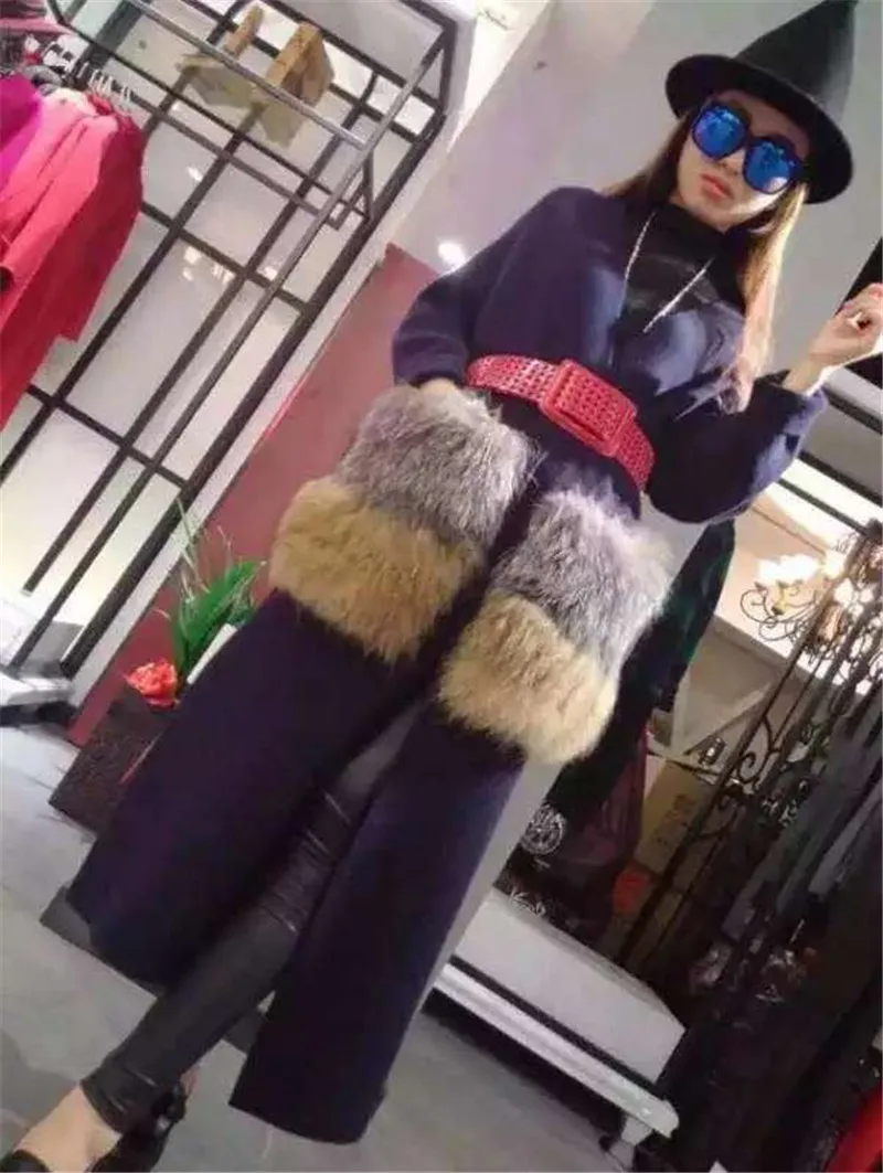 Новая зимняя шуба из норкового кашемира длинная серебристого лисьего меха с