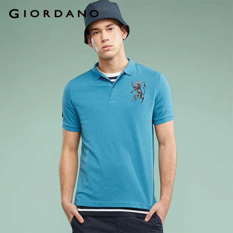 Giordano поло мужское футболка Polo slim fit с короткими рукавами с принтом победоносного льва на груди футболка поло мужская
