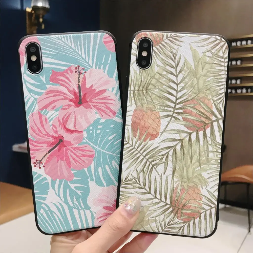 Чехол для iPhone 7 3D рельефный Летний Фруктовый ананас Модный цветочный чехол X XR XS Max