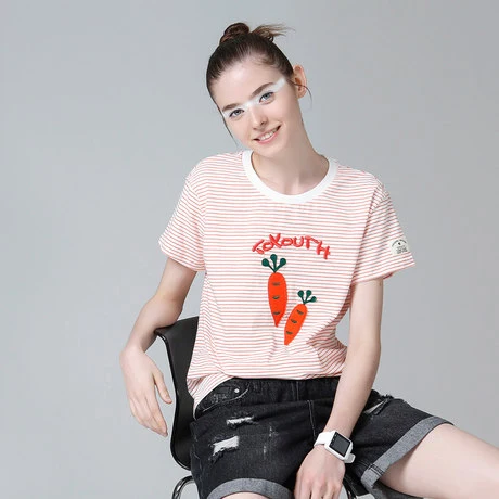 Orange White Toyouth Футболка с принтом короткий рукав с круглым вырезом хлопковые футболки женские футболки летняя футболка в полоску с рисунком, футболка, топы - Цвет: Orange White