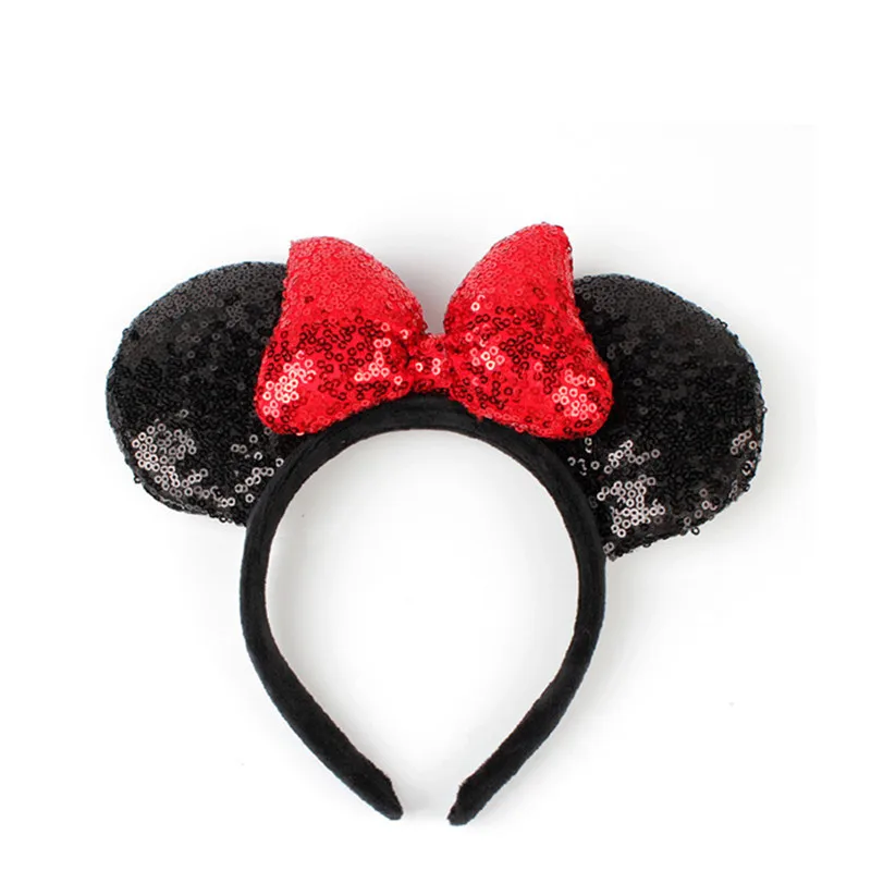 Высококачественная блестящая повязка на голову с Микки и Минни черные ушки