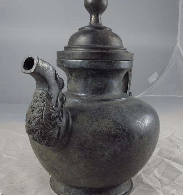 Китайский Королевский Дворец Собрать Старый Медь Бронза Голова Дракона Кувшин