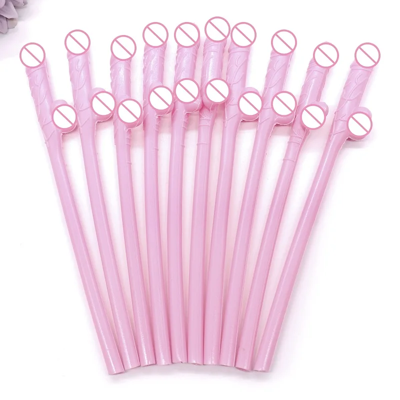Pink 10 шт соломинка в виде пениса, девичник, вечерние, одноразовые, вечерние, для взрослых, пластиковые, для питья, Вилли, соломенные, вечерние - Цвет: Pink