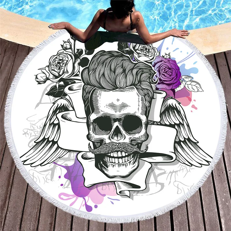 3d цифровая печать сахарный череп пляжное полотенце современные цветочные линии