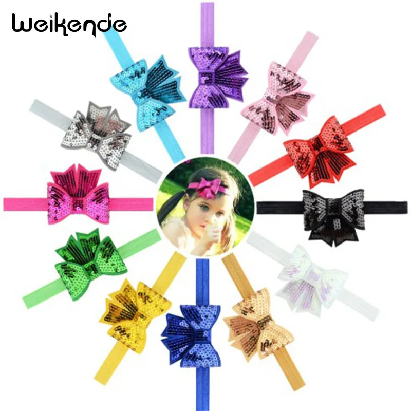New Children Sequins Bows Soft Solid Headbands Hair Knot Elastic Hairbands Kids Girls Bands Accessories 1 piece | Детская одежда и