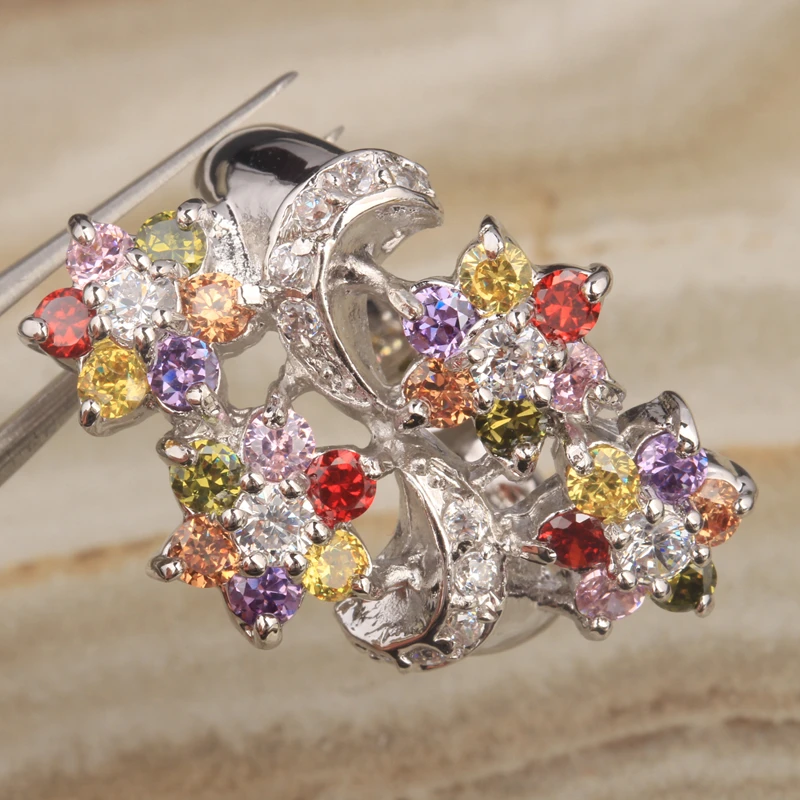 Изящное многоцветное циркониевое Ювелирное кольцо с серебряным покрытием