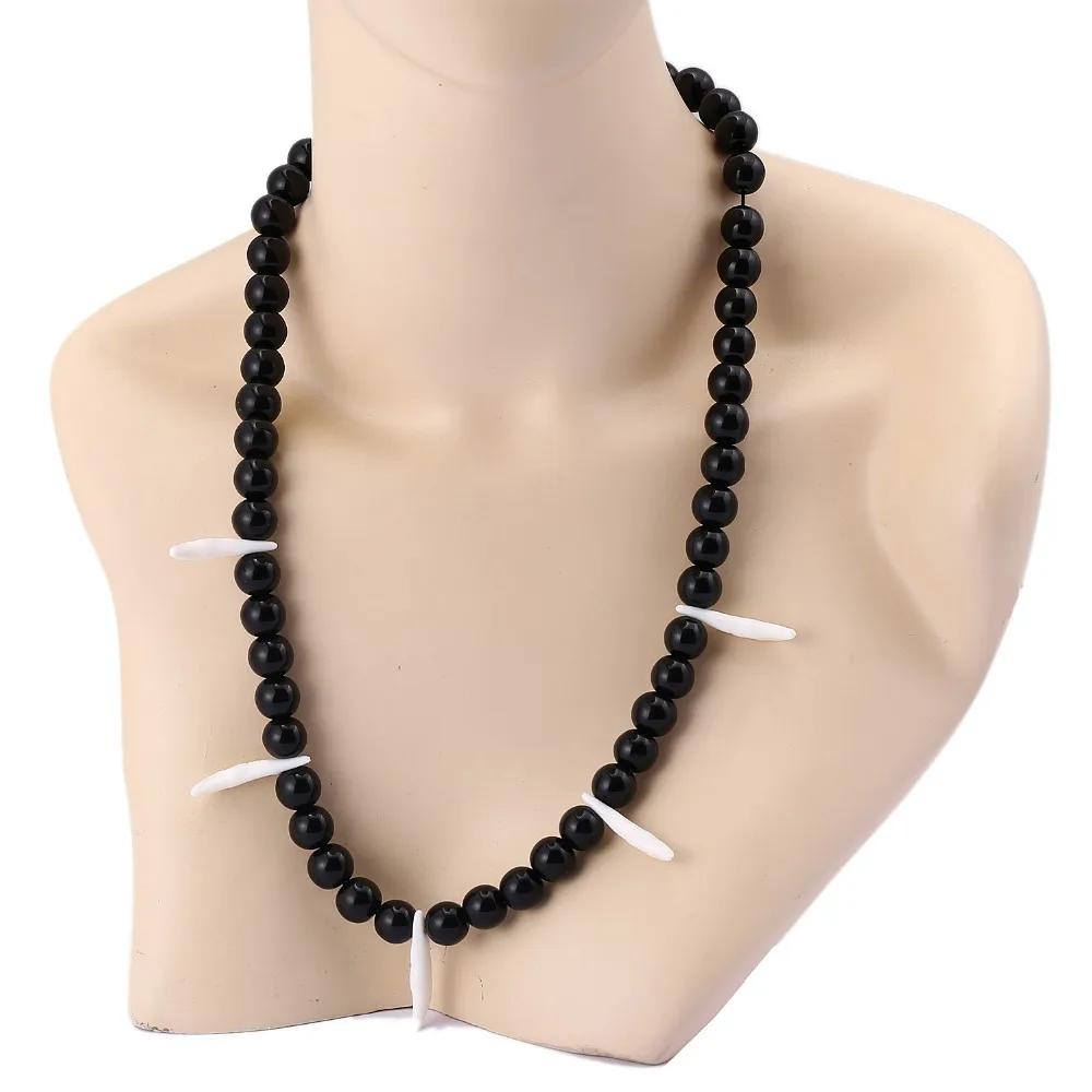 

HSIC 10pcs/lot Wholesale Black Round Onyx Gems Beads Necklace Natural Stone Loose Round Beads 62cm Long Necklace 12043