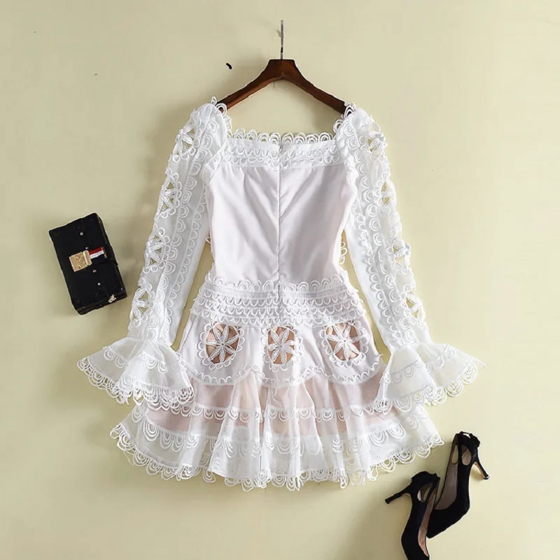 New Summer Designer White Dress Women's BOHO Hollow Out Flower Cute Princess Appliques Embroidery Cutout Party Beach | Женская