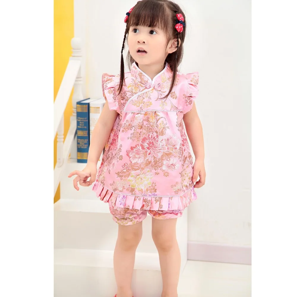 Новинка 2019 летние цветочные комплекты Qipao для детей новогодние китайские платья