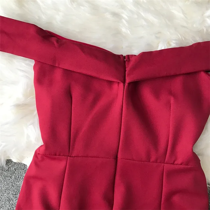 ALPHALMODA Лето Для женщин Slash шеи с оборками Vestidos Твердые Цвет Разделение Раффлед дамы сексуальное платье с русалочкой