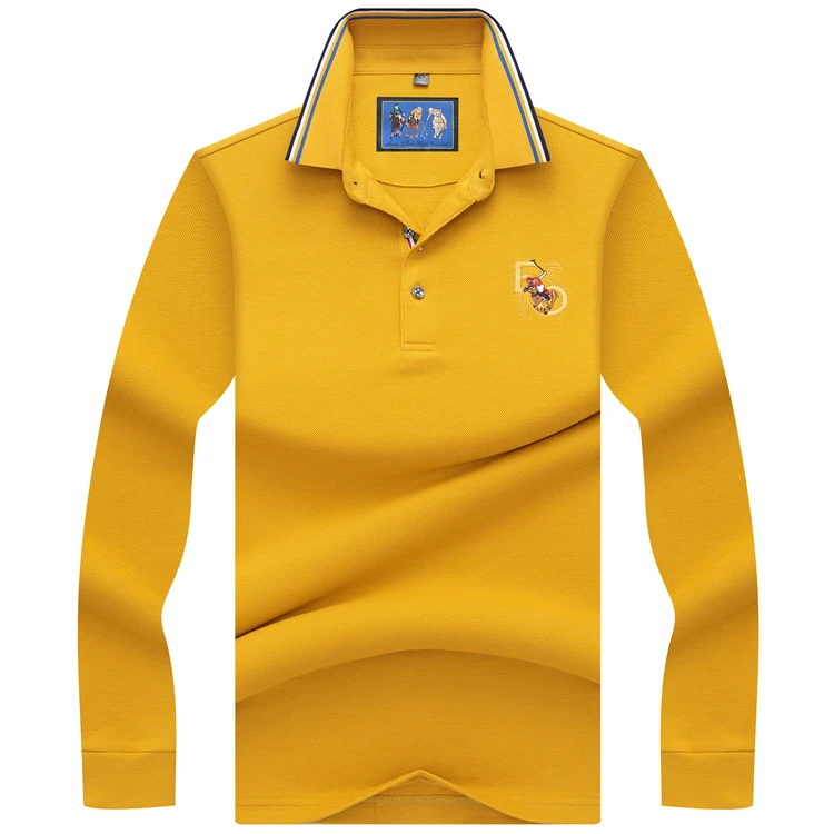 Цвет: желтый Hollirtiger polo, мужская рубашка с длинным рукавом, Мужская брендовая одежда, одноцветная, высокое качество, Осень-зима, повседневные рубашки поло, мужские Поло - Цвет: Цвет: желтый