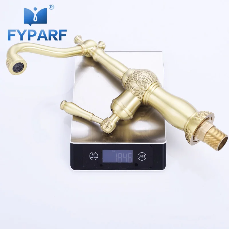 

FYPARF Gold Bathroom Hot and Cold Water Washing Basin Faucet Single Handle Vintage Bathroom Tap Water Basin Mixer Deck Mounted