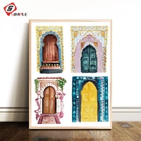 moroccan doors posters and prints watercolor canvas painting modern colorful wall pictures for living room home photo art decor