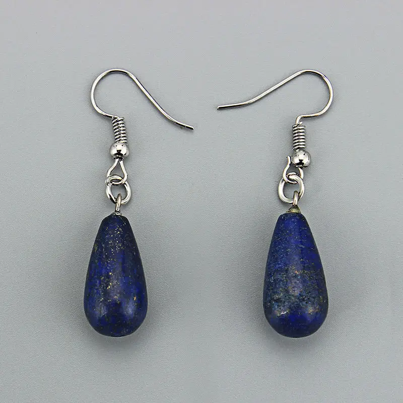 Lapis lazuli Висячие серьги в форме капли воды из натурального камня для женщин, тигровый глаз, прозрачный кварц, опал, обсидиан, Висячие коническая бусина, серьги-крючки - Окраска металла: Lapis lazuli