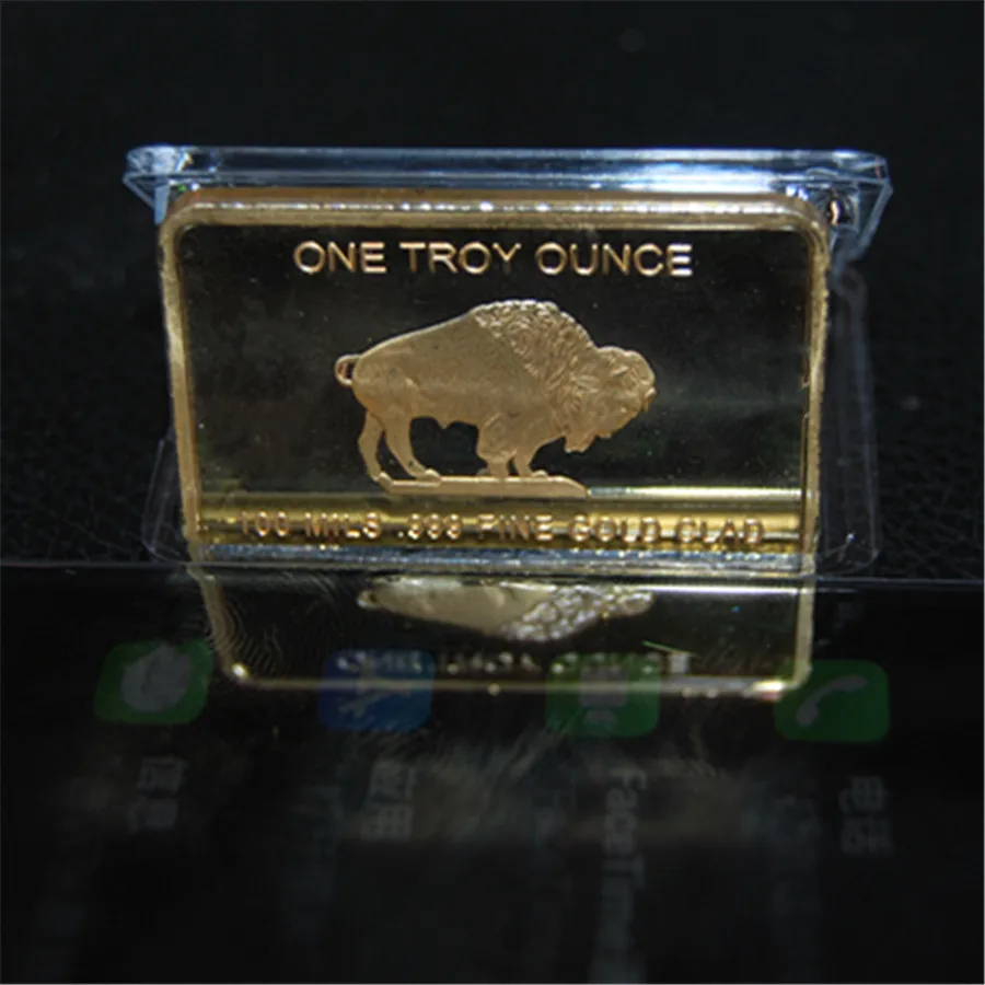 1 шт./лот,, 1 OZ BUFFALO Новинка Золотой бар+ пластиковый чехол