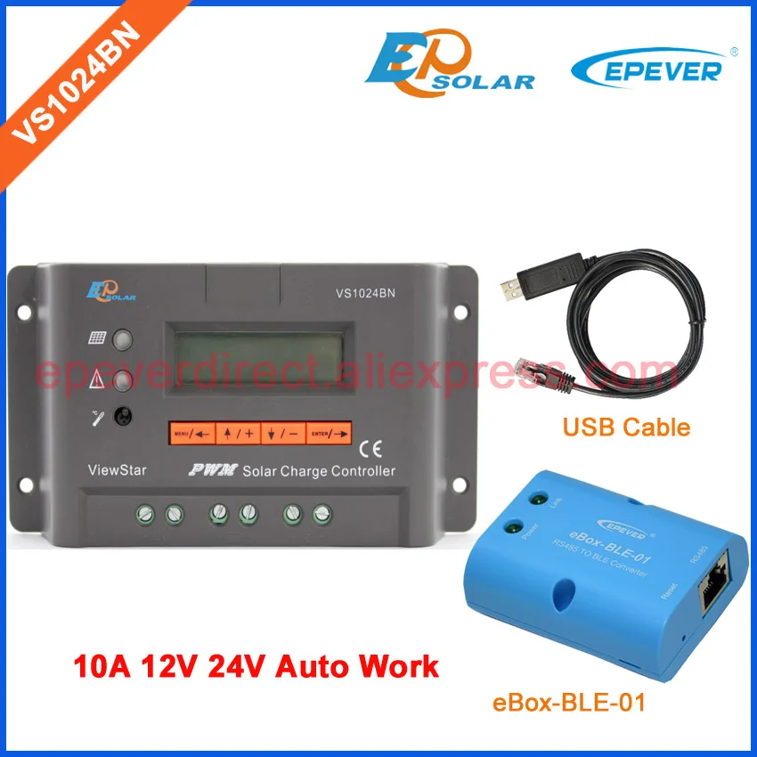 Контроллер солнечной батареи 24 В VS1024BN 10amp EPSolar/EPEVER регулятор заряда 10 А USB кабель