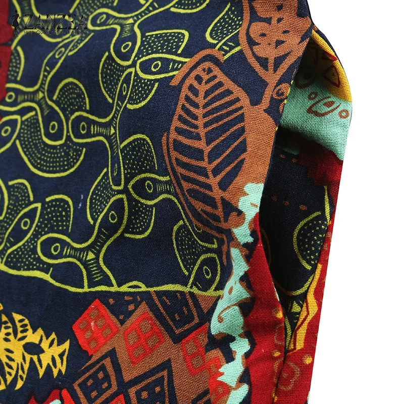 Новинка, топы, M-5XL, ZANZEA, женское платье с круглым вырезом, цветочный принт, короткий рукав, Повседневное Платье До Колена, мешковатое Платье-туника, Vestido