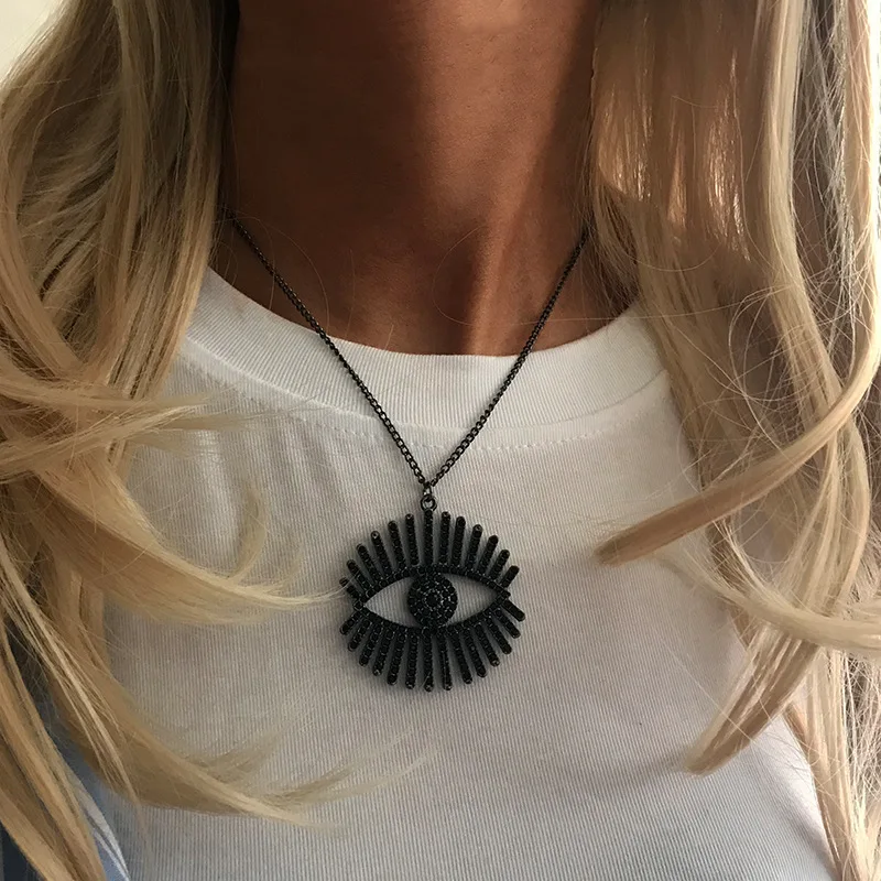 Ожерелье в стиле панк с подвеской виде сглаза ювелирное изделие из черного