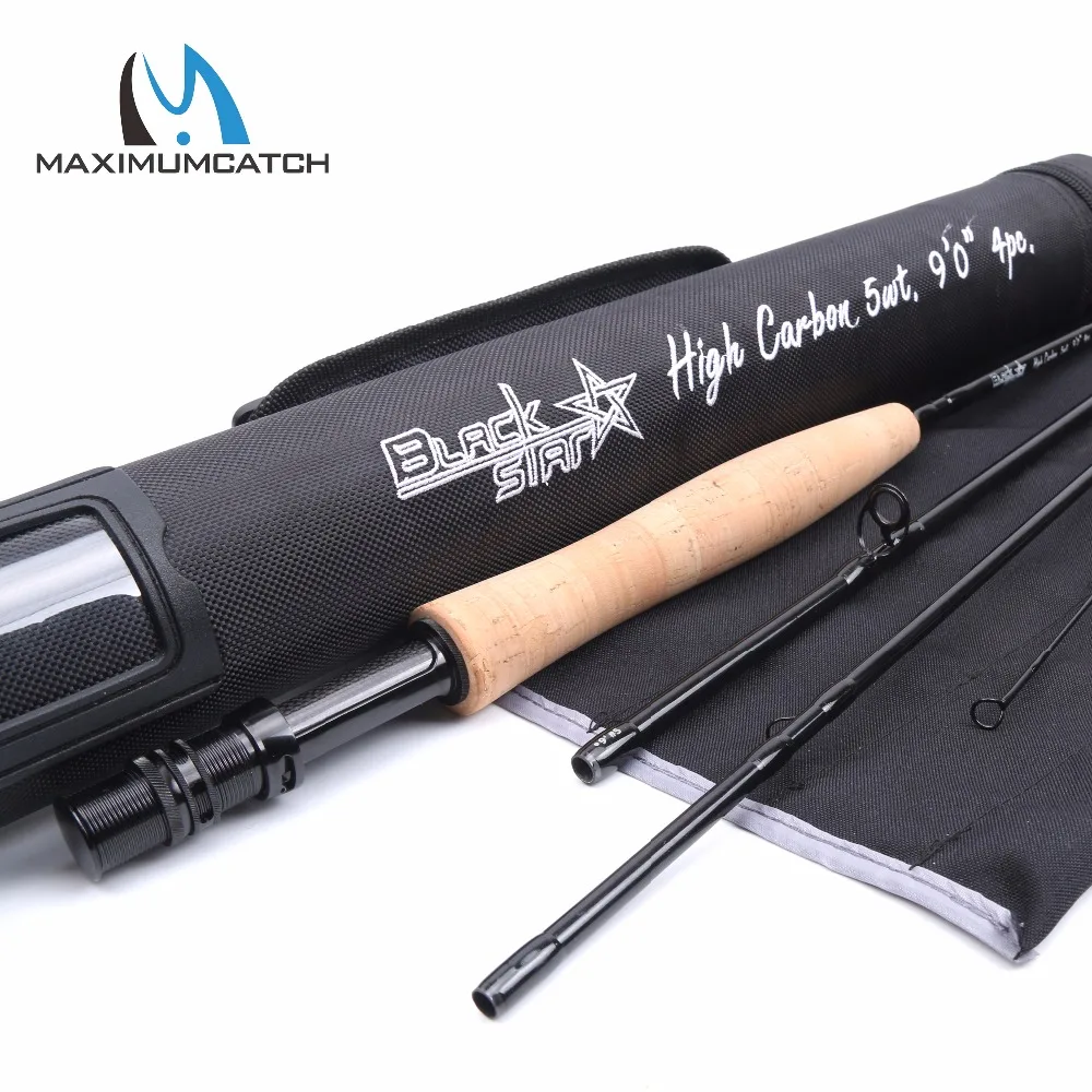 Maximumcatch Топ Класс 5WT Fly род 9FT углерода Волокна быстрое действие Black Star Рыбная ловля
