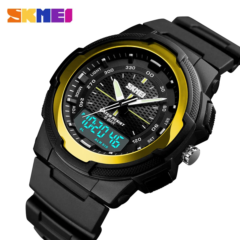

Часы наручные Skmei мужские с двойным дисплеем, брендовые аналоговые цифровые светодиодные электронные Кварцевые водонепроницаемые в стиле ...